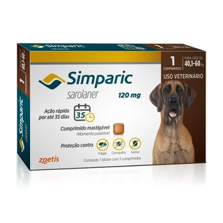 Simparic Antipulgas e Carrapatos para Cães de 40,1 a 60kg 1 Comprimido 120mg Zoetis em Oferta na Shopee
