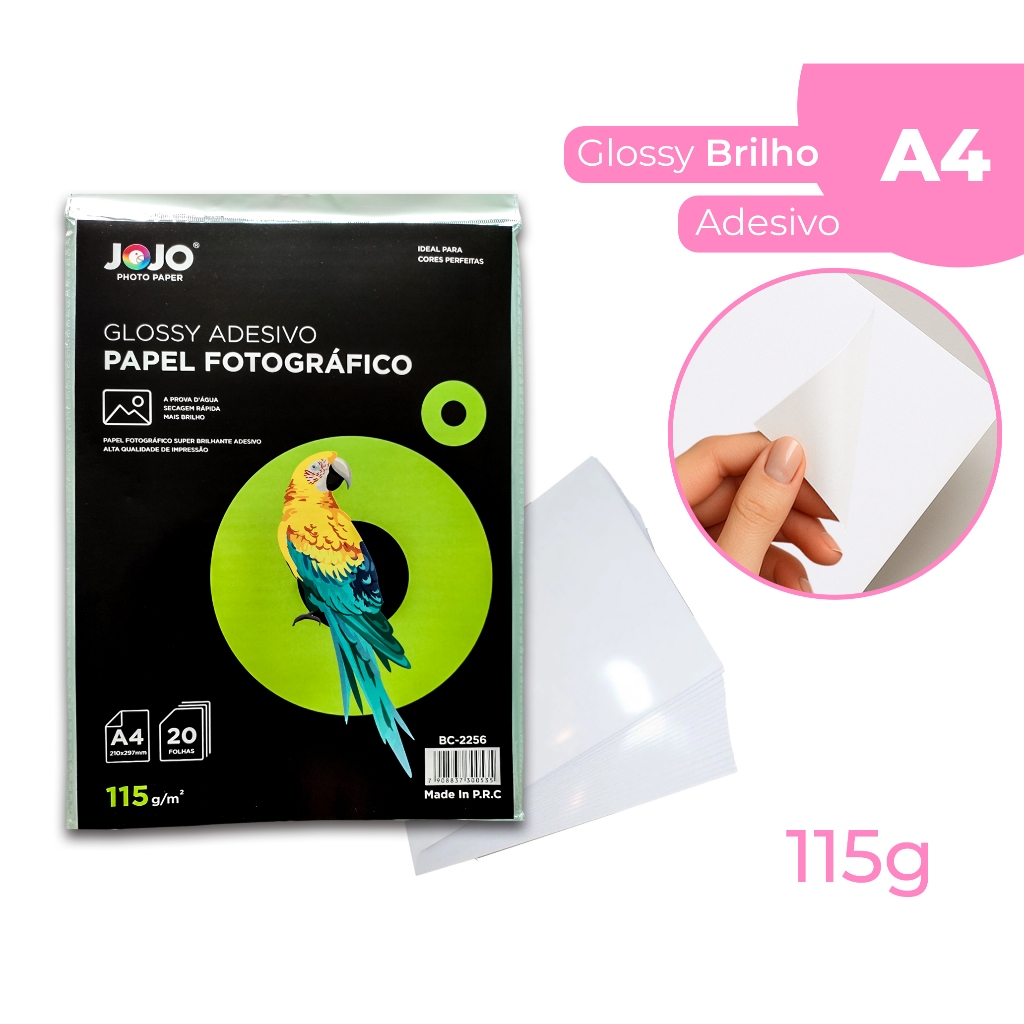 Papel Fotográfico Glossy Brilhante Adesivo 115g A4 Jojo 20 Folhas 40 ...