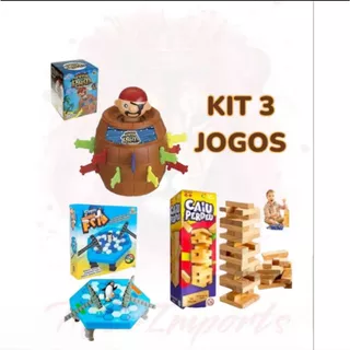 Kit 3 Jogos Caiu Perdeu Pula Barril e Quebra Gelo Divertido Menino e Menina