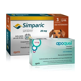 Kit Apoquel 5,4mg + Simparic Antipulgas Cães de 5,1 a 10kg 3 Comprimidos em Oferta na Shopee