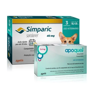 Kit Apoquel 5,4mg + Simparic Antipulgas Cães de 10,1 a 20kg 3 Comprimidos em Oferta na Shopee