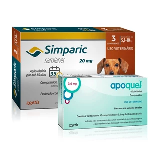 Kit Apoquel 3,6mg + Simparic Antipulgas Cães de 5,1 a 10kg 3 Comprimidos em Oferta na Shopee