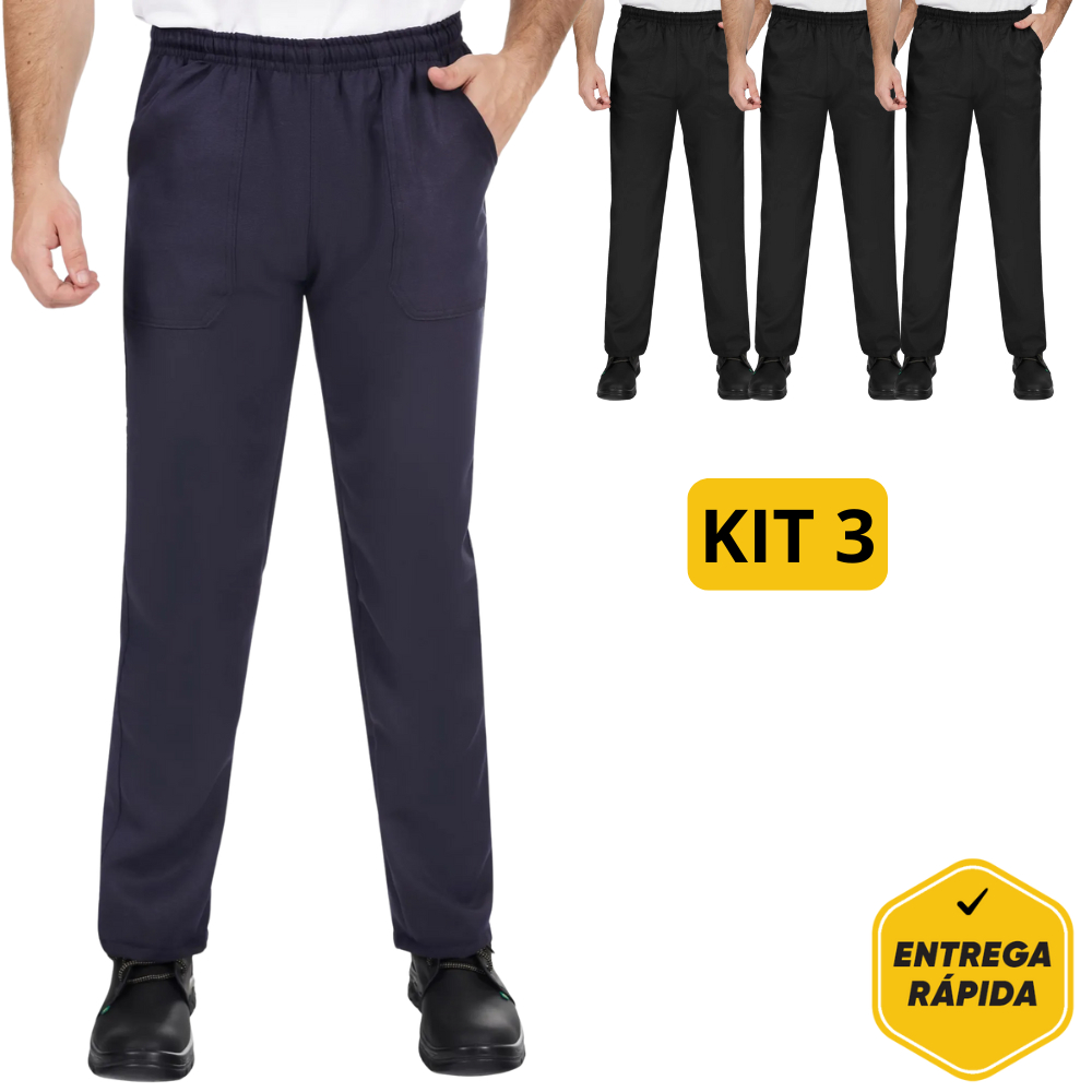 Kit 3x Calça Em Oxford Uniforme Açougue Cozinha Limpeza Clinica