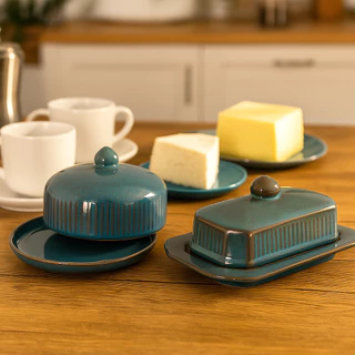 Kit Queijeira e Manteigueira Retangular Cerâmica Café da Manhã Decoração Cozinha