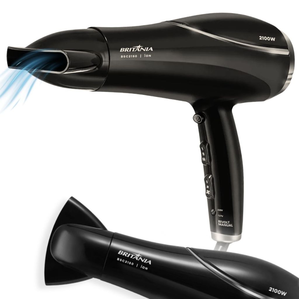 SECADOR DE CABELO POTENTE 2200W AR FRIO E QUENTE BIVOLT BRITANIA ...