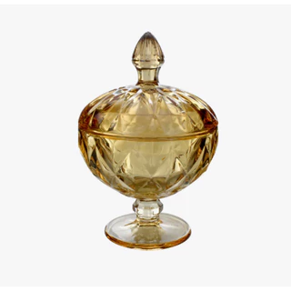 Potiche Bomboniere De Vidro Âmbar Decorativo Dourado Elegante Centro Mesa Porta Joias Balas Brincos