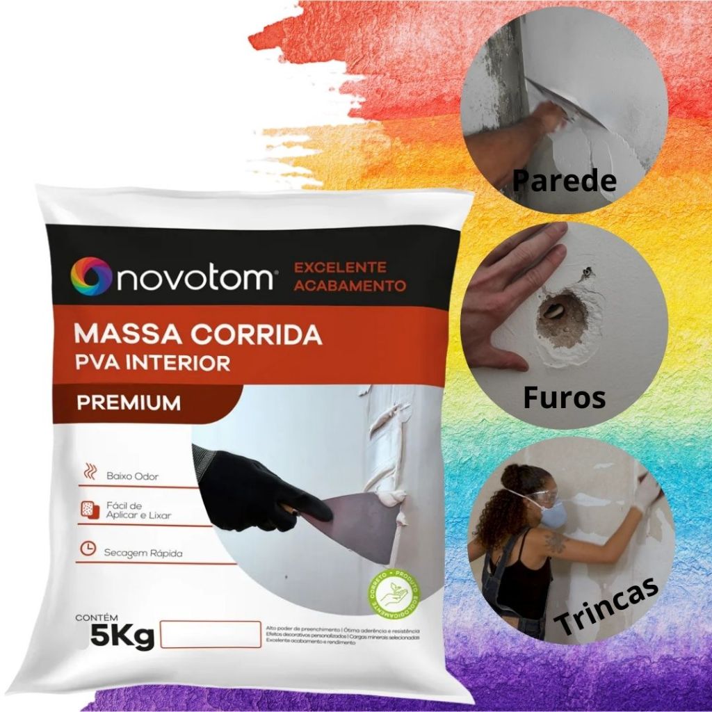 Massa corrida PVA 5kg 3,6L Parede Alvenaria Reboco Gesso Fibrocimento ...