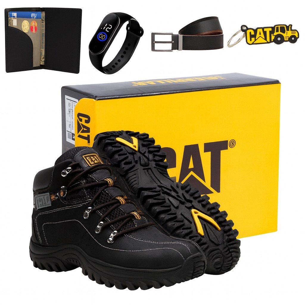 KIT Bota Botina Coturno Caterpillar Em Couro. | Shopee Brasil