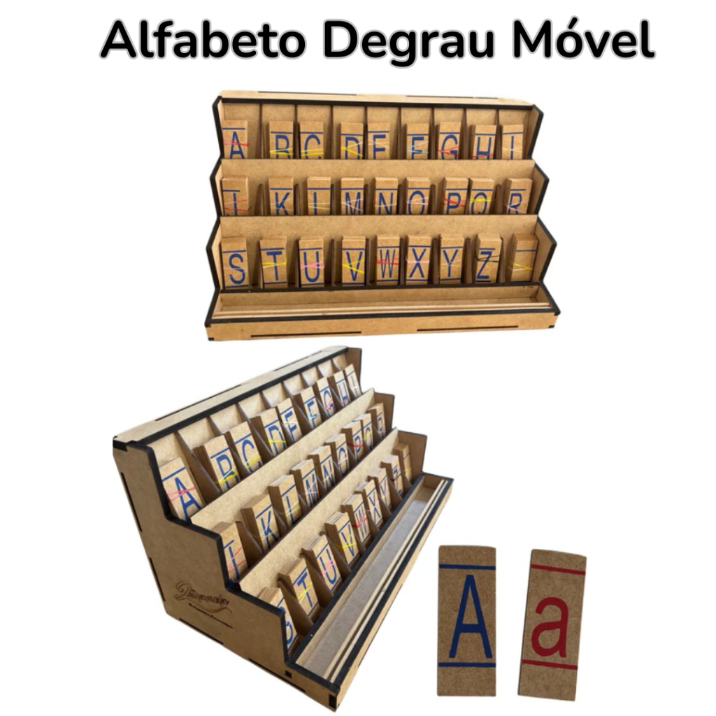 Alfabeto Móvel Degrau Em Mdf 84 Letras Coloridas