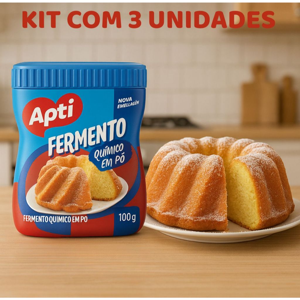 Fermento Químico em Pó Apti 100g – Kit com 3 ou 6 Unidades para Bolos ...