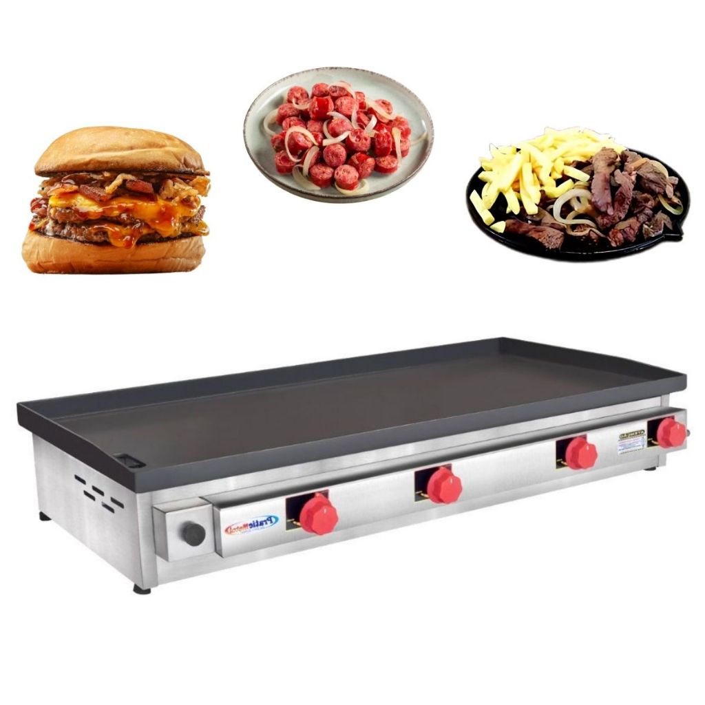 Chapa Chapeira para Lanches Porções Profissional a Gas 80x40 cm Com 5mm ...