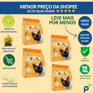 Areia Higiênica Biodegradável Catbio 16 Kg (4 pacotes de 4 kg) - Max Clean - Grãos Finos - novo em Oferta na Shopee
