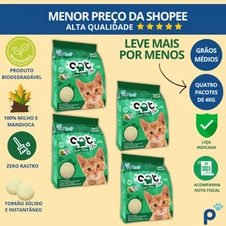 Areia Higiênica Biodegradável Catbio 16 Kg (4 pacotes de 4 kg) - Super Clean - Grãos Médios - novo em Oferta na Shopee