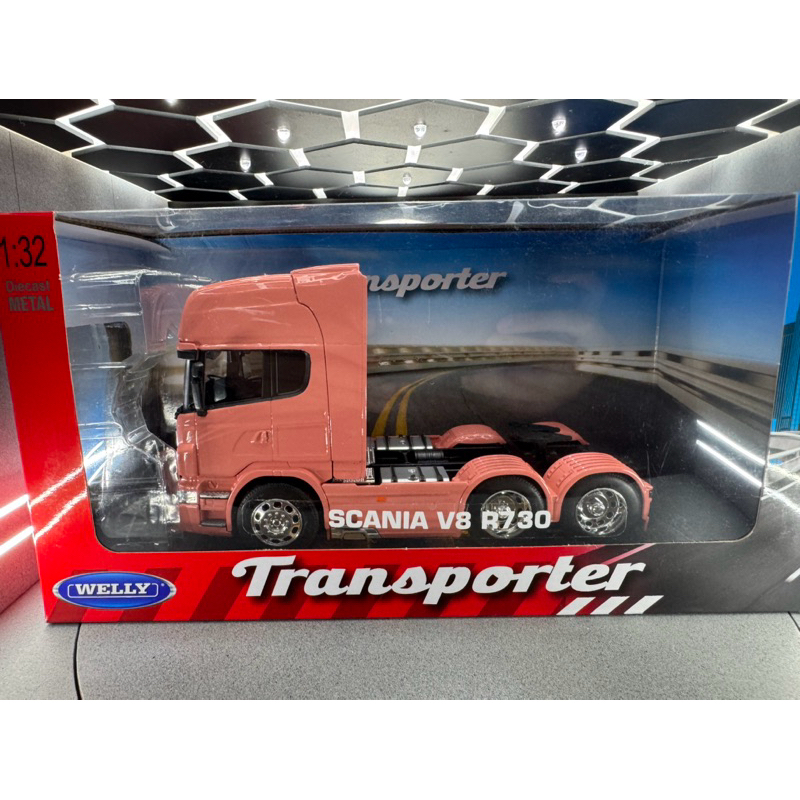 Modellino Camion Scania R730 V8 2015 Cassonato &ndash; Scala 1/32 Welly WE32671SR Rosso E Argento