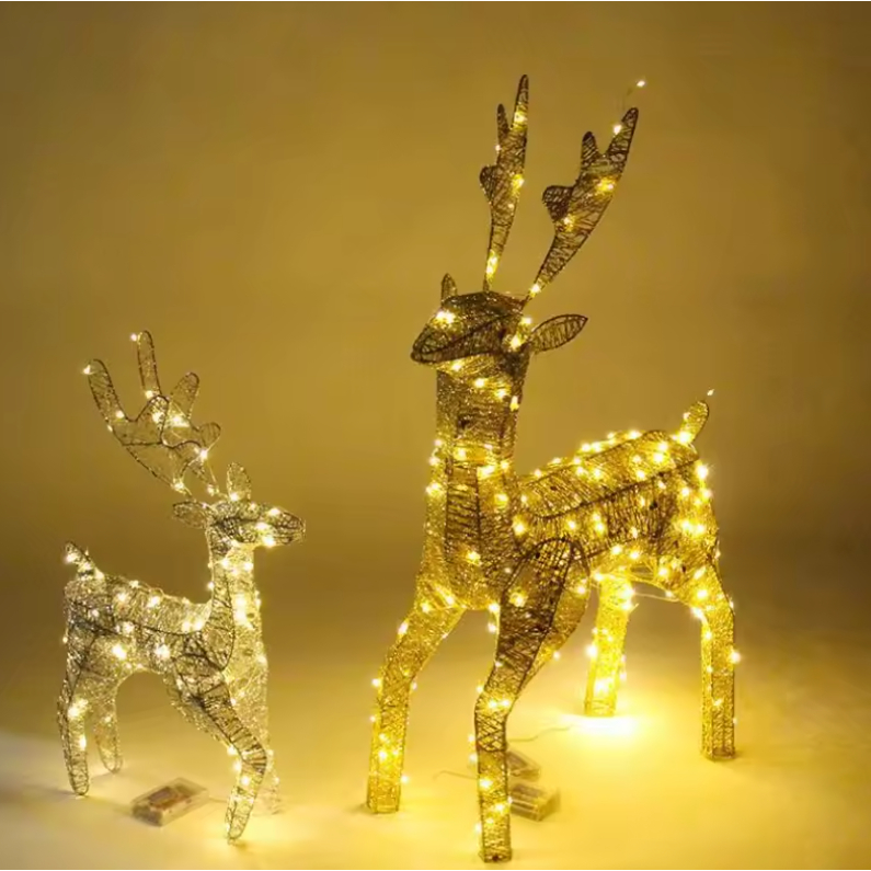 Rena Led Dourado Decoracao Natal Luzes Pisca Para Jardim 127 - 227v