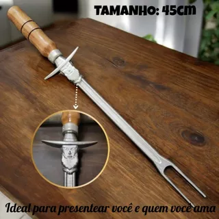 Garfo para Churrasco Cowboy 45cm Em Alumínio Cabo Madeira