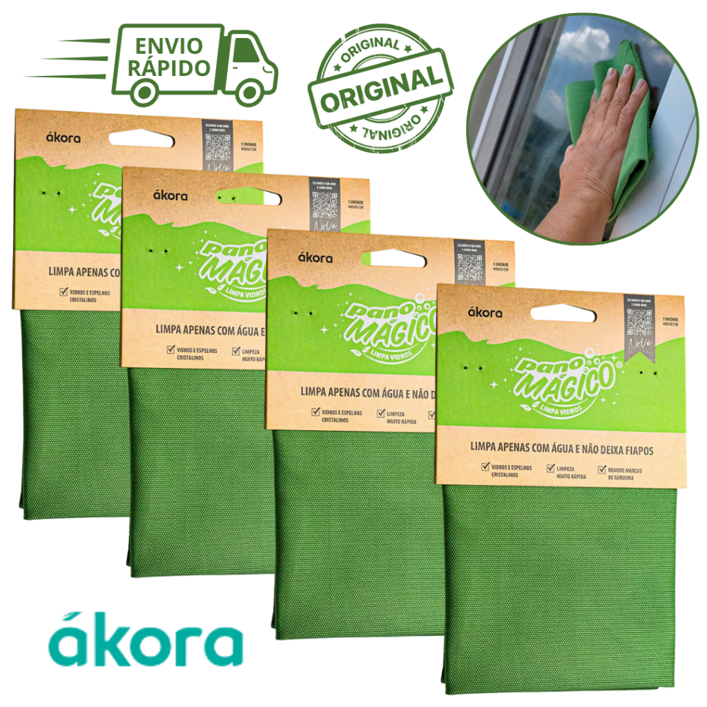 Kit Limpa Vidros Pano Mágico Ákora Original Limpa Fácil Sem Manchar Não ...
