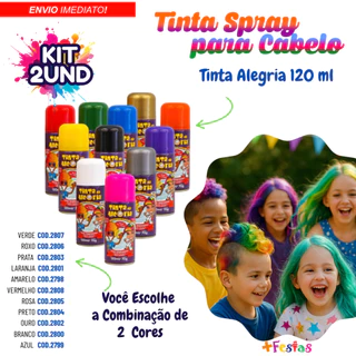 Kit 2 Tinta Spray para Cabelo Lavável Da Alegria Cabelo Maluco Escolha a Combinação de Cores