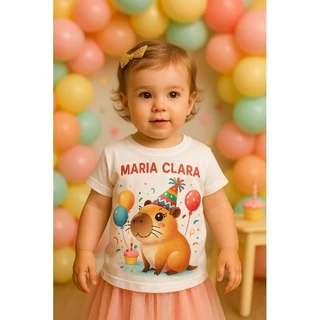 Camiseta menina Infantil e Juvenil Festa Capivara Personalizada – Algodão Premium 2 ao GG Conforto e Qualidade