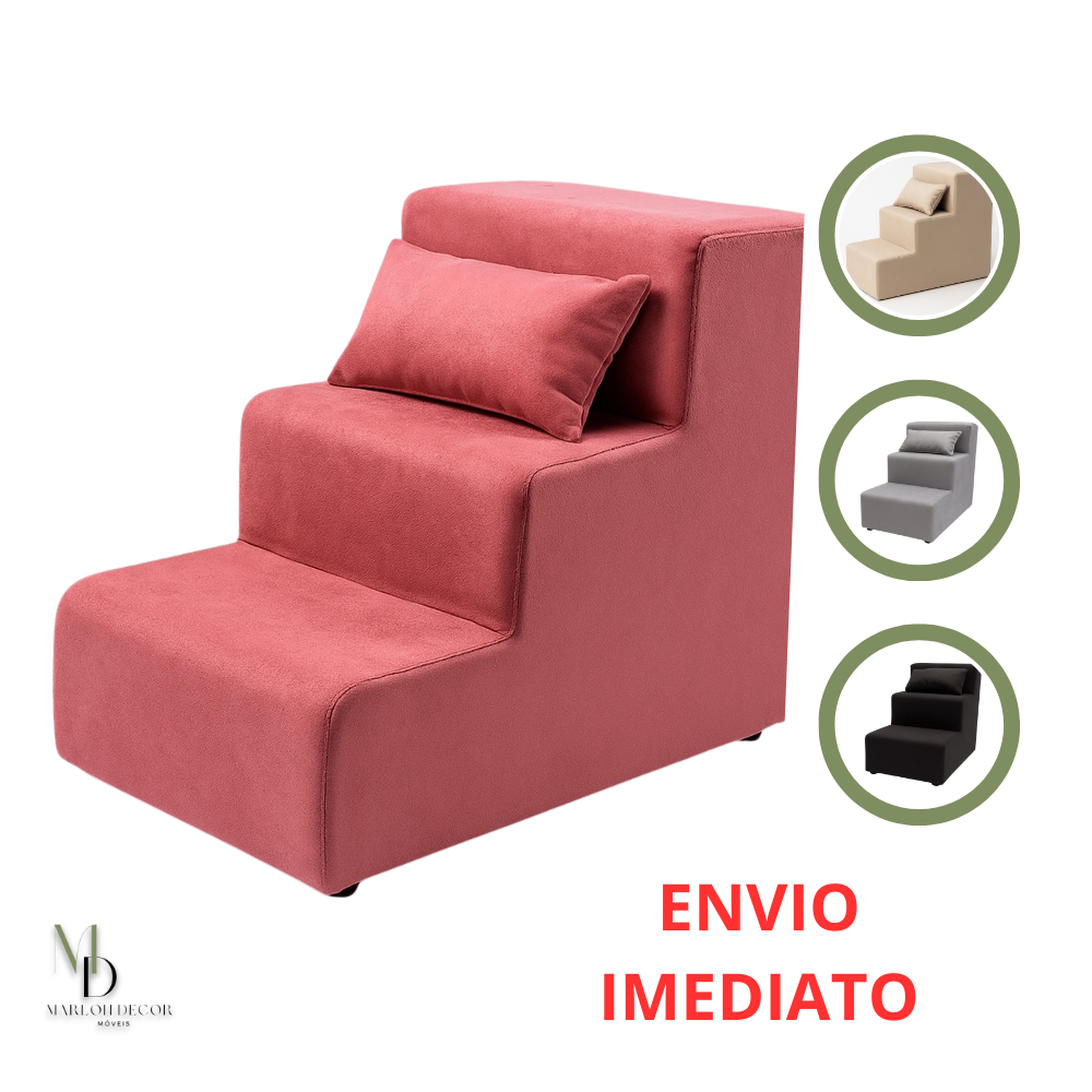 Escada Escadinha para Pet 3 Degraus Gato e Cachorro confortável suede para pets