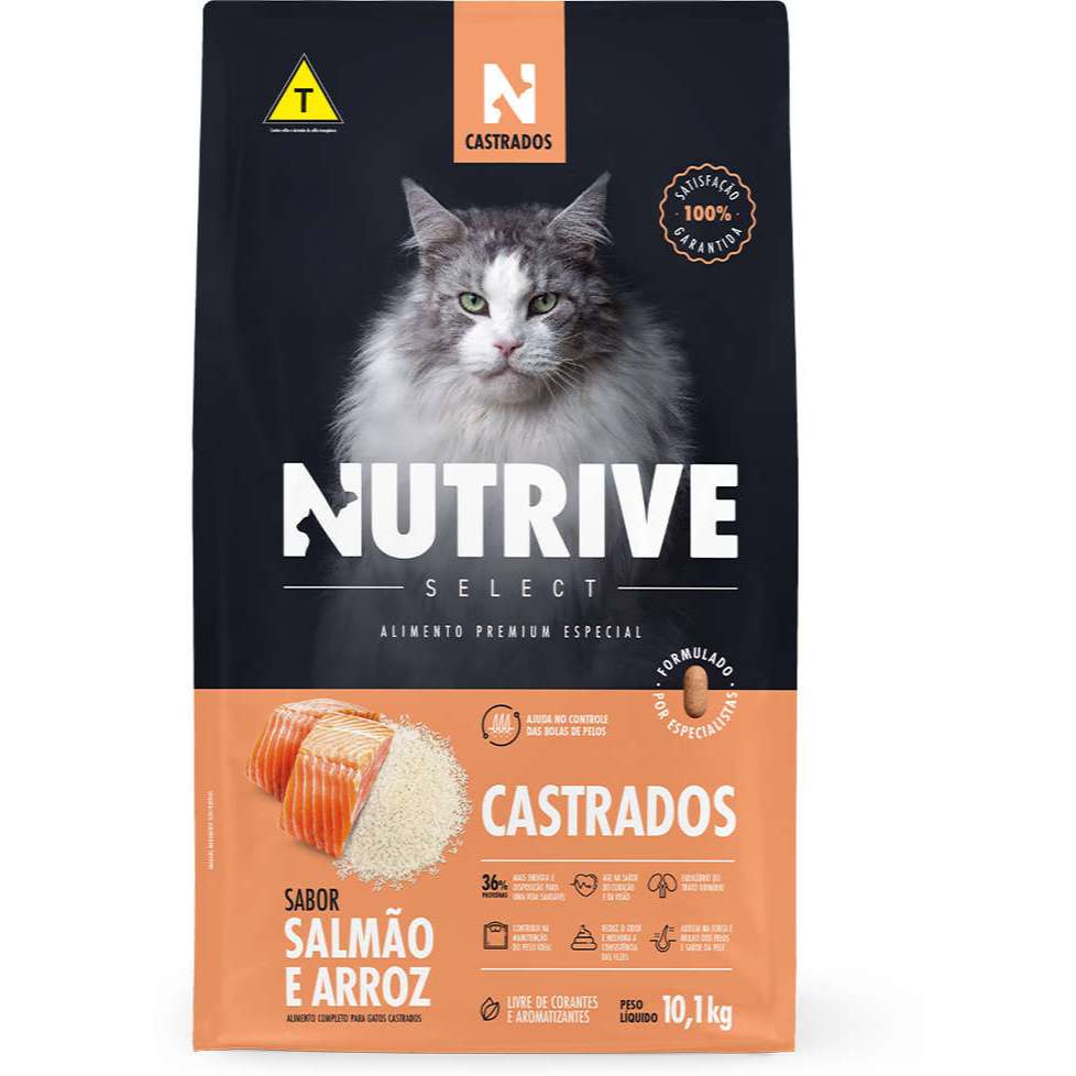 Ração Nutrive Select para Gatos Castrados sabor Salmão e Arroz 10.1Kg