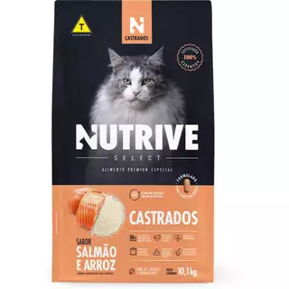 Ração Nutrive Select para Gatos Castrados sabor Salmão e Arroz 10.1Kg