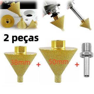 2 peças M14 Broca de Chanfrar Diamante Rosca 38mm+50mm Moagem de Chanfradura Cônica Ferramenta+Adaptador Rosqueado M14