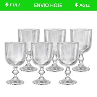 Conjunto 6 Taças de Vidro Graffiato 370ml – Design Elegante para Água, Suco e Vinho