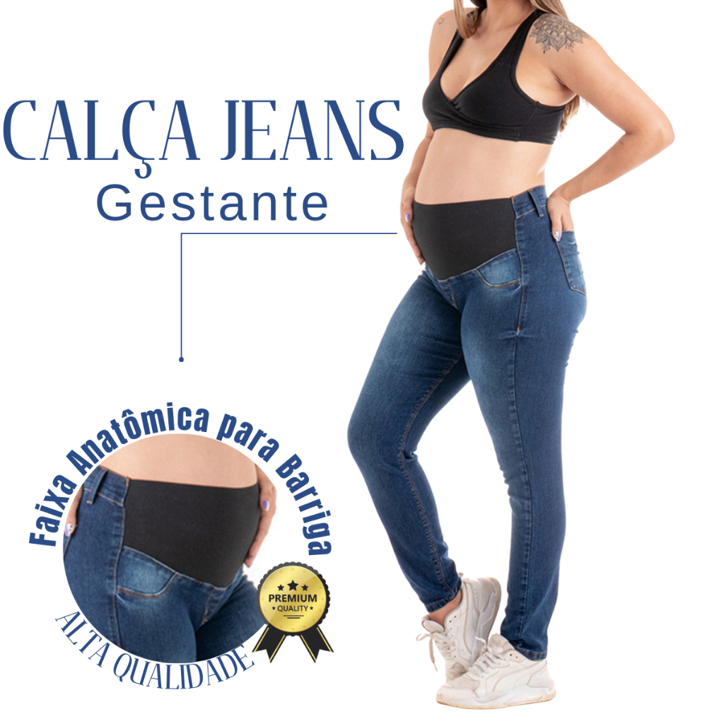 Calça Jeans CalÃ§a Montaria Para Gestante Calça Gravida Jeans