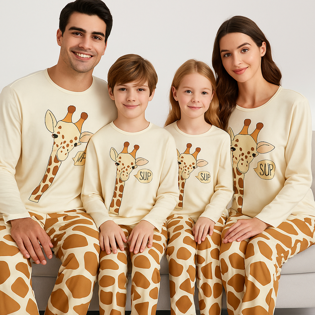 Pijama Adulto ou Infantil Longo Unissex Estampa Girafa em Oferta na Shopee