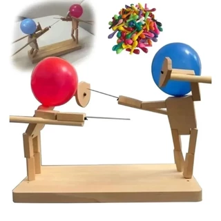 Jogo de Luta Gladiador de Madeira Furar Bexiga c/ 100 Balões de Batalha Brinquedo Bonecos Lutadores