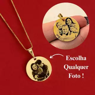 [SEMI JOIA] Colar Personalizado Feminino 17mm Foto Gravação 45cm Banho Ouro 18k Acessórios Presente Dia Namorado Mulher
