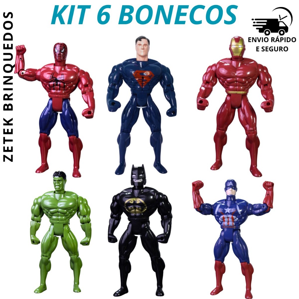 Brinquedo Infantil Kit 6 Bonecos Personagens Articuláveis 30cm Presente ...