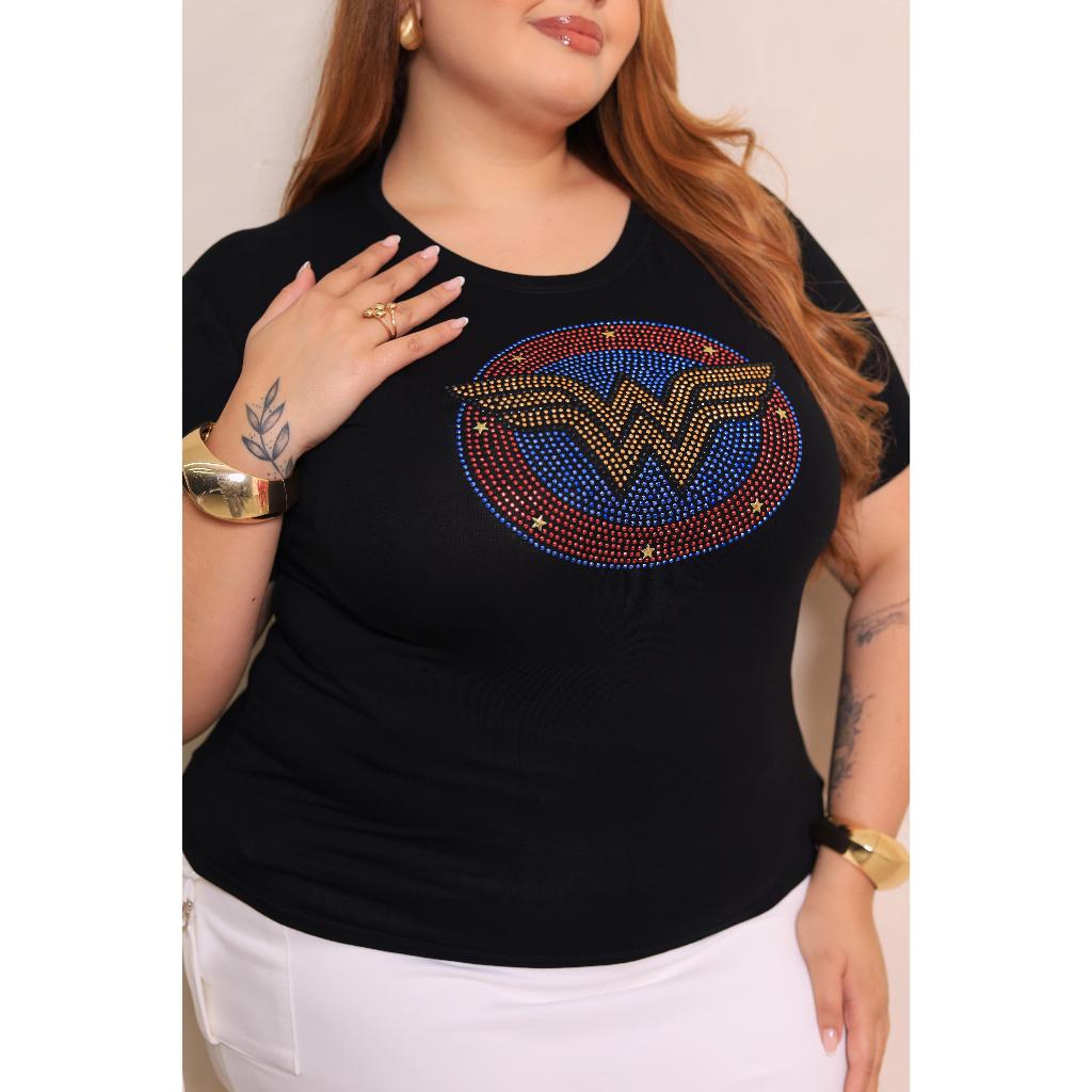 Blusa Feminina T-shirt luxo Modelo Tendencia Mulher Maravilha Plus