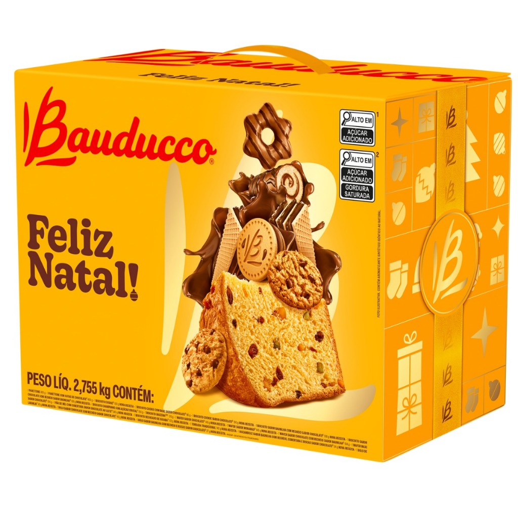 3 Cestas De Natal Bauducco Caixa 2,755kg 20 Unidades + Brinde Exclusivo ...