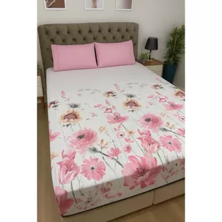 Lençol e fronhas Estampado 400 fios com toque aveludado Queen em Oferta na Shopee