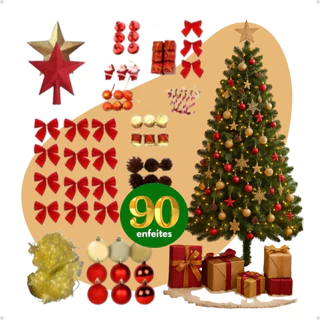 Kit Arvore De Natal 180cm 320 Galhos Cheia Pinheiro Com Opção Com Enfeites Decorações Natalina Premium Luxo