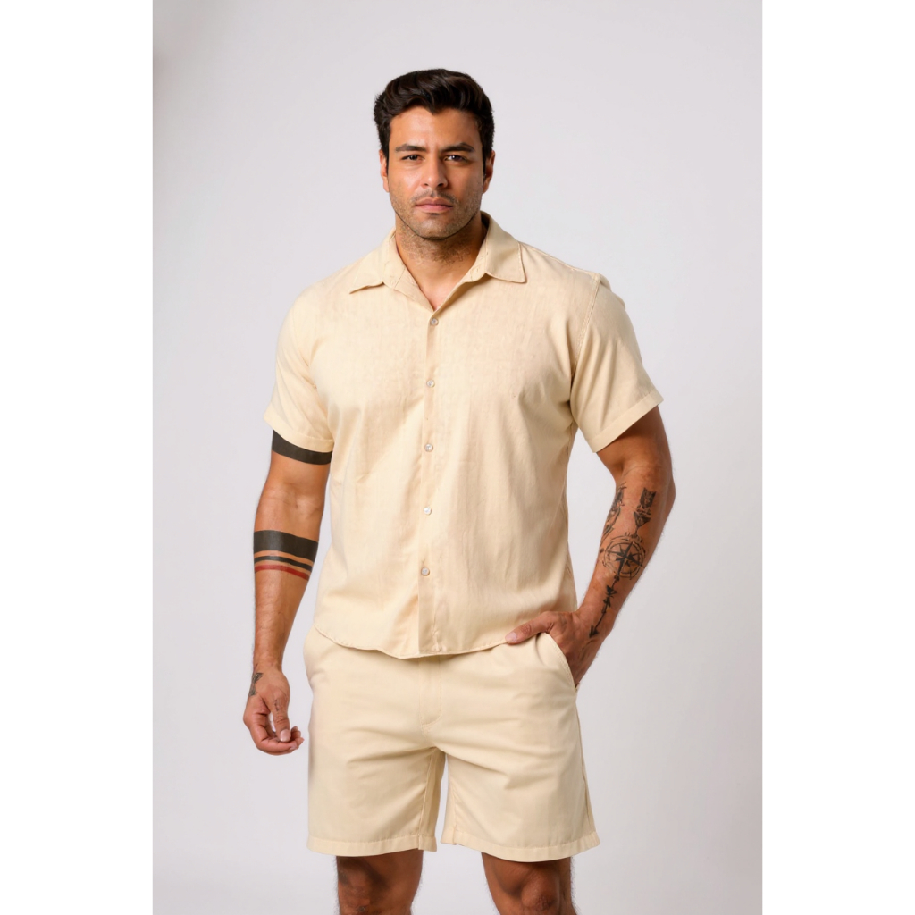 Conjunto Masculino de Linho Camisa Linho Bermuda Linho Masculina ...