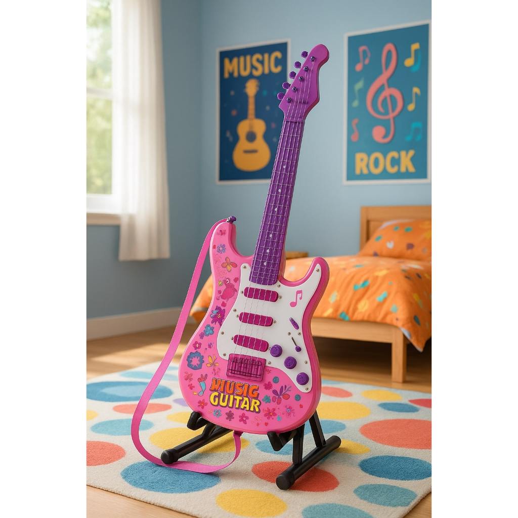 Guitarra Infantil Eletrica Brinquedo Som Violao Crianca Rosa Menina 52 ...