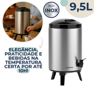 Garrafa Botijão Térmico Palace Inox 9,5L com Pé Soprano em Oferta na Shopee