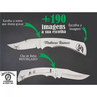 Canivete de bolso Tipo Zebu Barretos todo em inox personalizado a laser seu nome