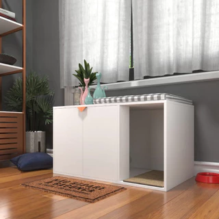 Caixa de Areia Fechada para Gato Sanitário Banheiro Box Cor Branco com Cobre