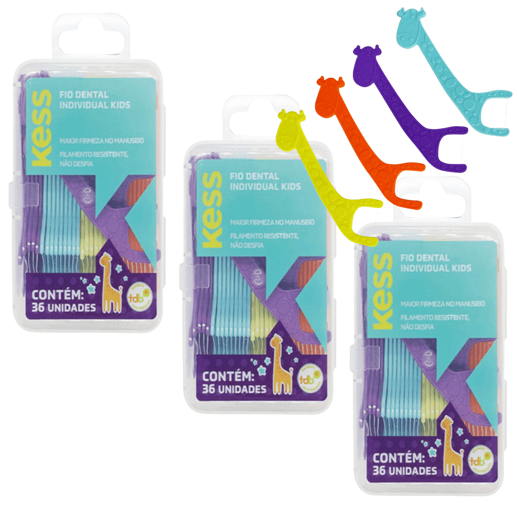 KIT Fio Dental Individual KIDS 36 Unidades KESS Infantil Criança ...