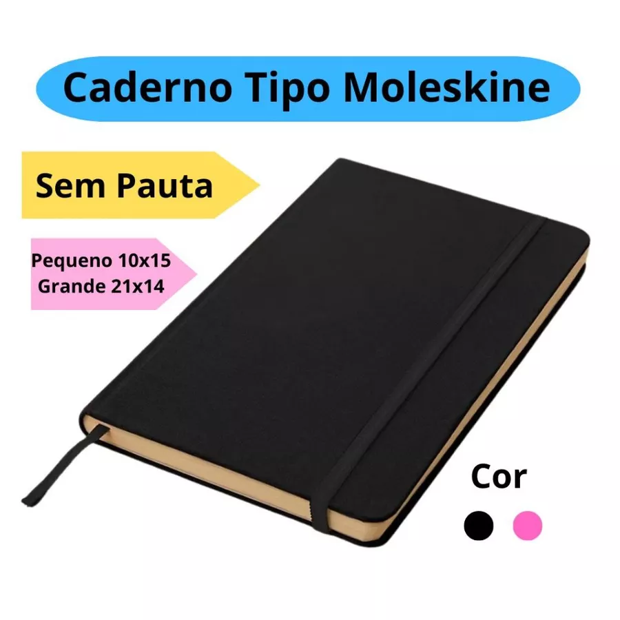 Caderno Pequeno ou Grande 21x14cm Tipo Moleskine Sketchbook Sem Pauta Caderneta