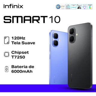 Infinix Smart 10 4.5G, Processador T7250, 128GB Memória e 4GB RAM Expansível, Proteção IP64