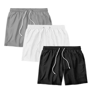 Kit 3 Shorts Bermuda Masculino Tactel Liso Praia Academia Preto+Amarelo