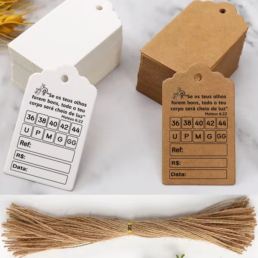 Etiquetas Tags Papel Kraft ou Papel Branco 9x5 cm - para Roupas ...