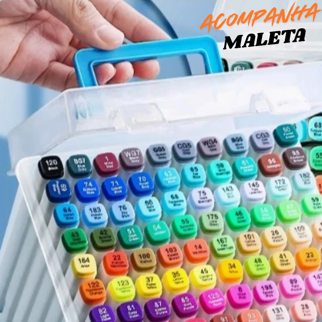 Kit 24 36 48 60 80 120 canetinhas coloridas Touch com estojo ponta