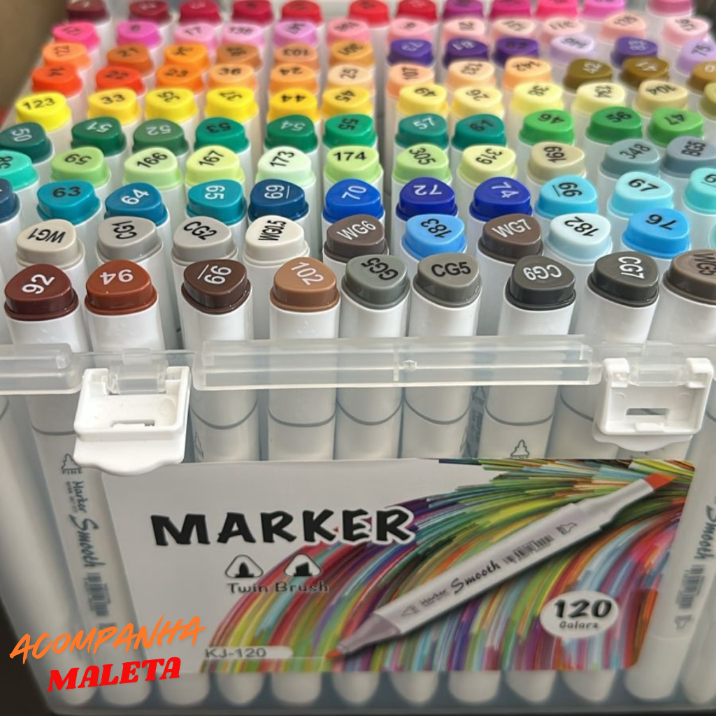 Kit 24 36 48 60 80 120 canetinhas coloridas Touch com estojo ponta