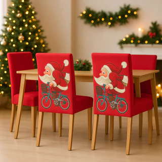 Kit Capas de Cadeira Natalinas Elásticas – Papai Noel Feliz Natal